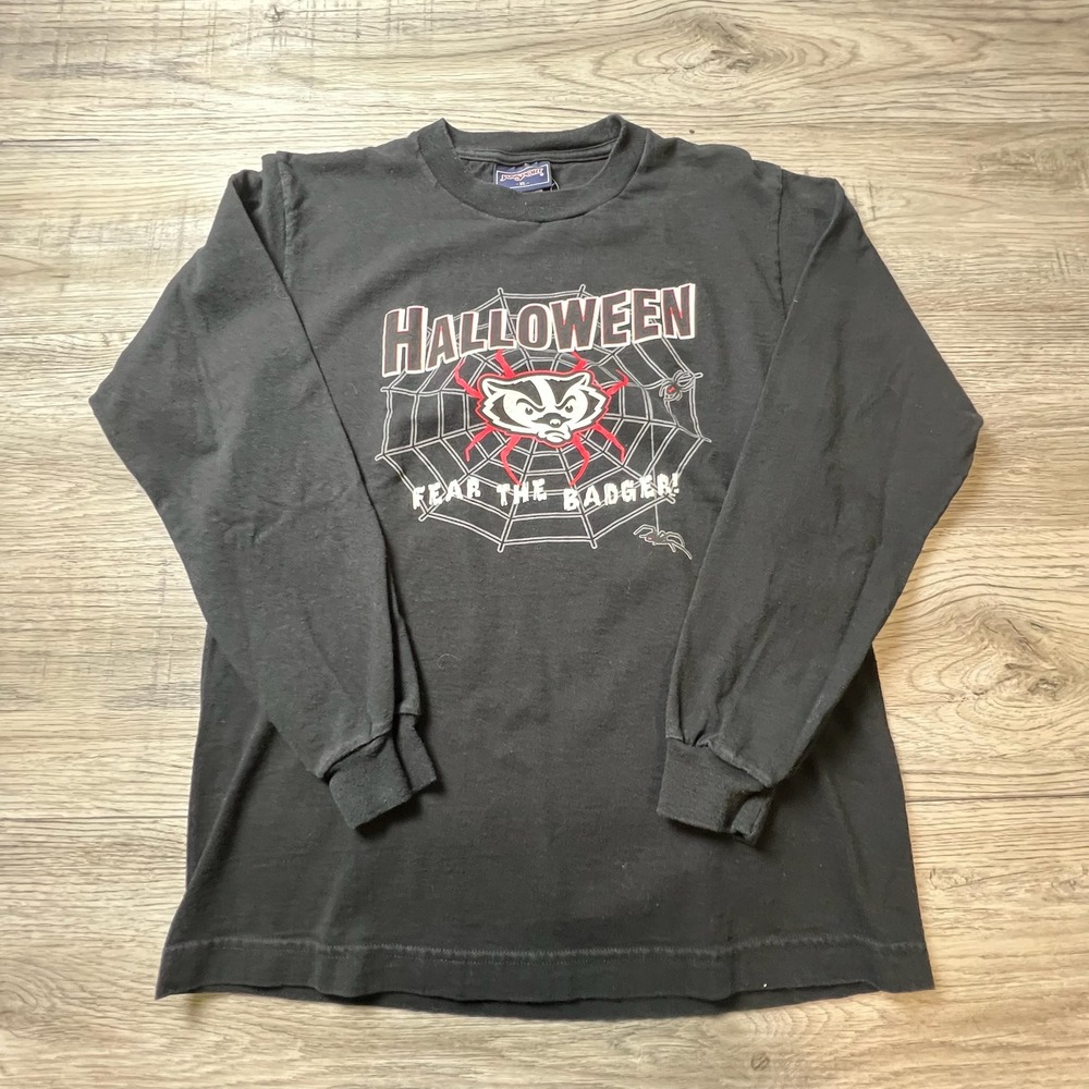 Jansport Wisconsin Badgers Halloween T-Shirt Mens XL Black Long Sleeve Vintage